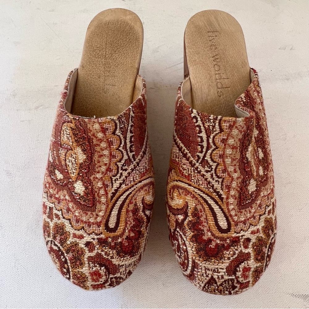 Five World Zorba brown tapestry wood clog - Picture 3 of 8